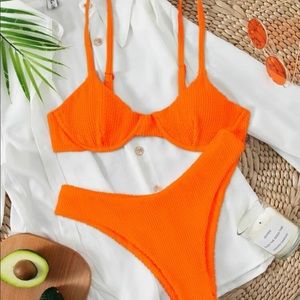 Orange Ribbed Shein Bikini Set